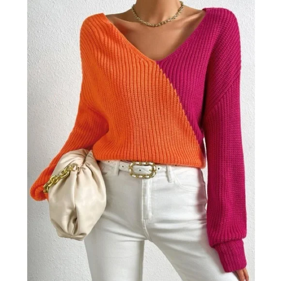 Cozy color block twist black sweater - Picture 1 of 6